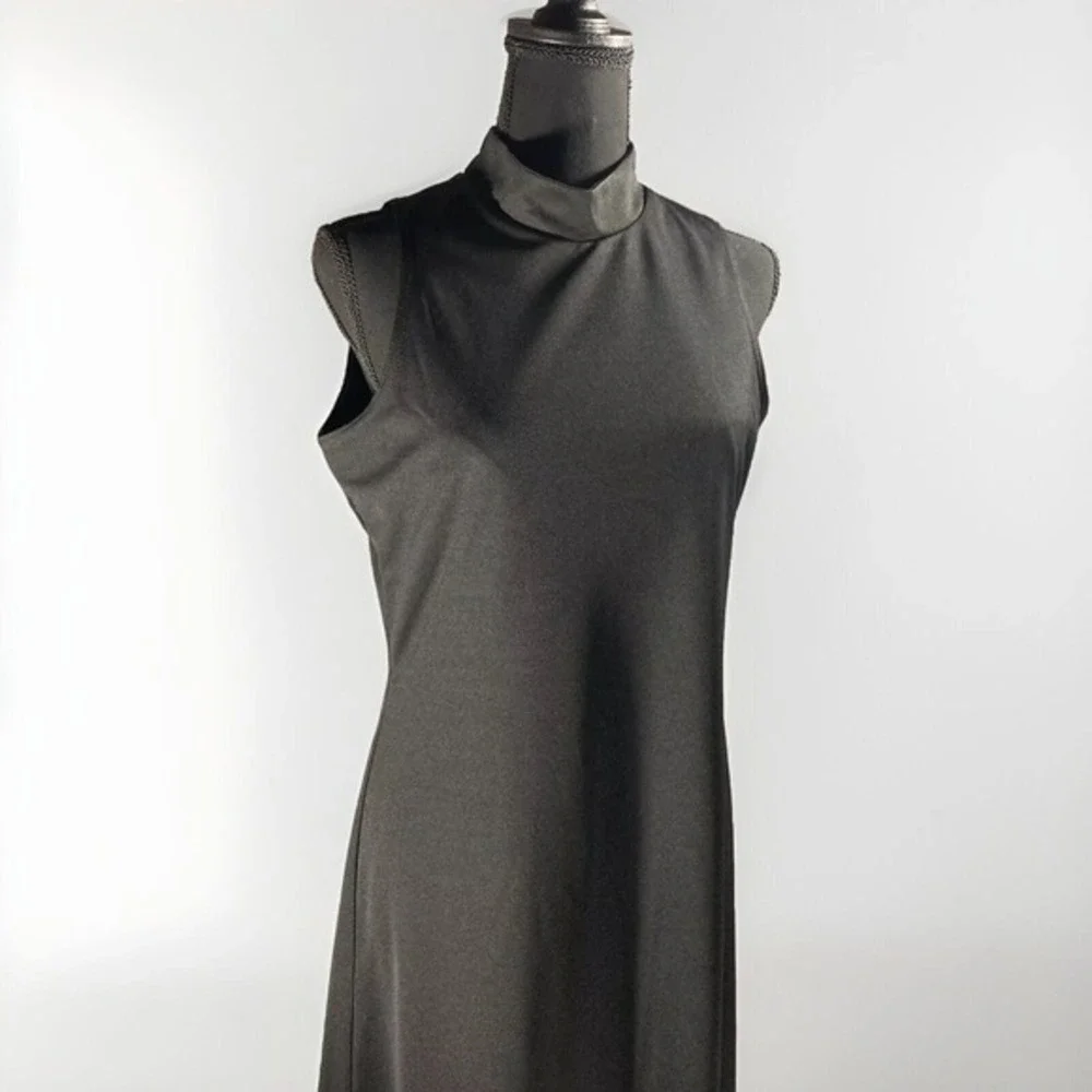 NWT VTG 90s Y2k Black Dress M Full Length Long‎ Mock Neck Bra Goth Witchy Grunge